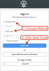 send code interface with instructions indicating where you choose code type and which button you click to send code