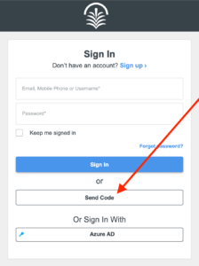 login interface with arrow pointing towards send code button