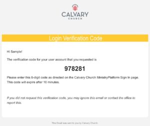 Screenshot of email showing temporary verification code.
